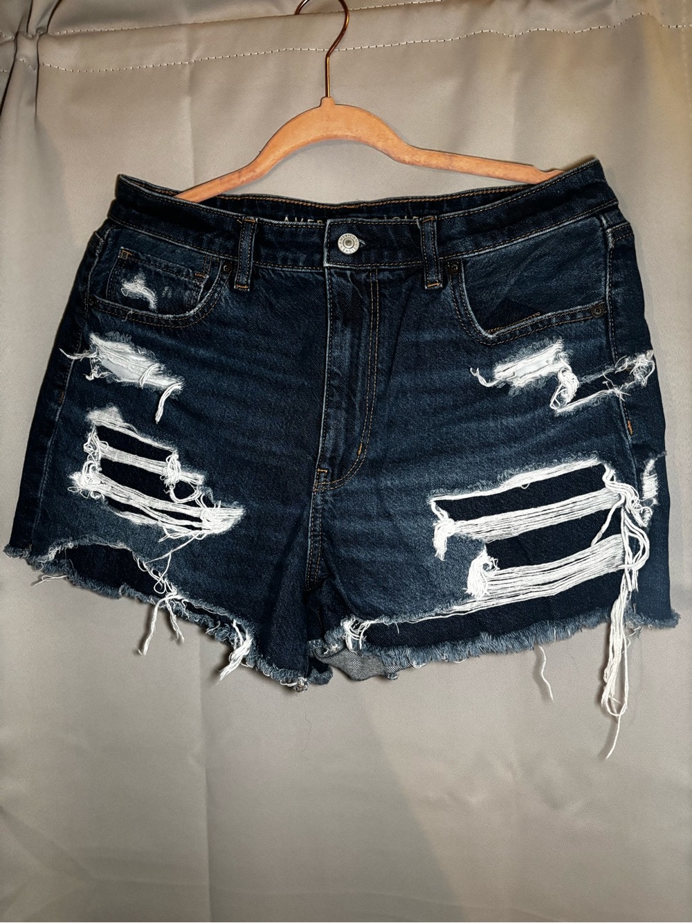Women's Dark Blue Distressed Denim Shorts